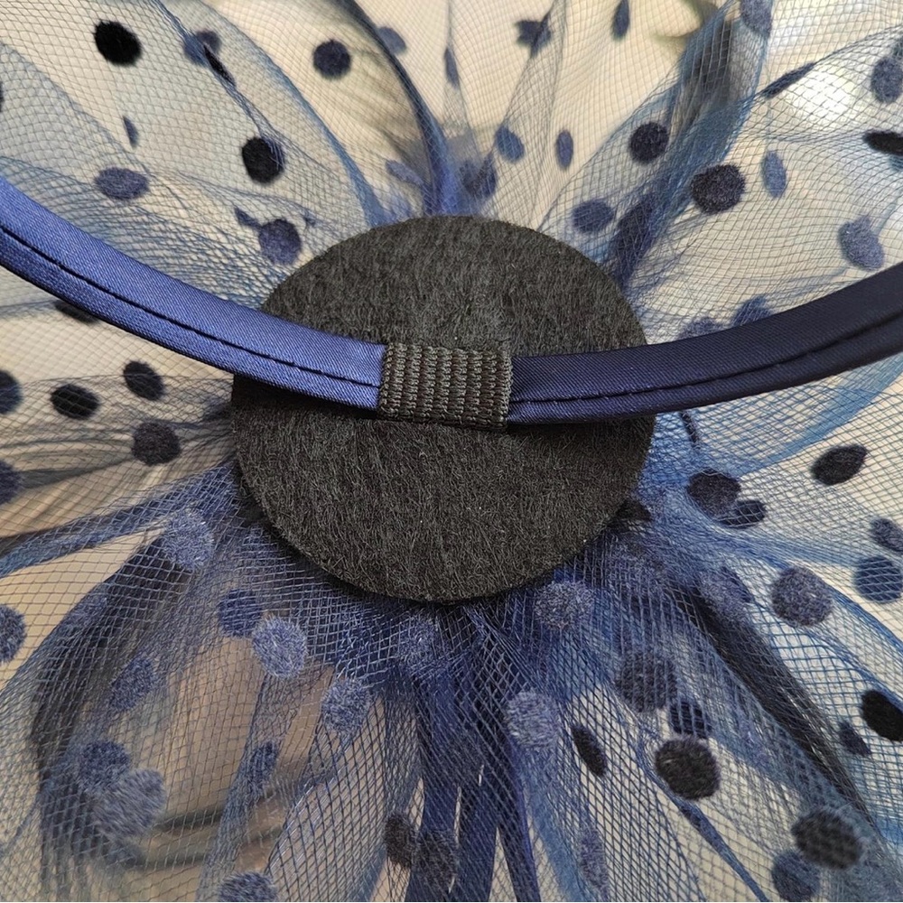 Navy Blue Floral Mesh Fascinator Headband - Picture 4 of 5